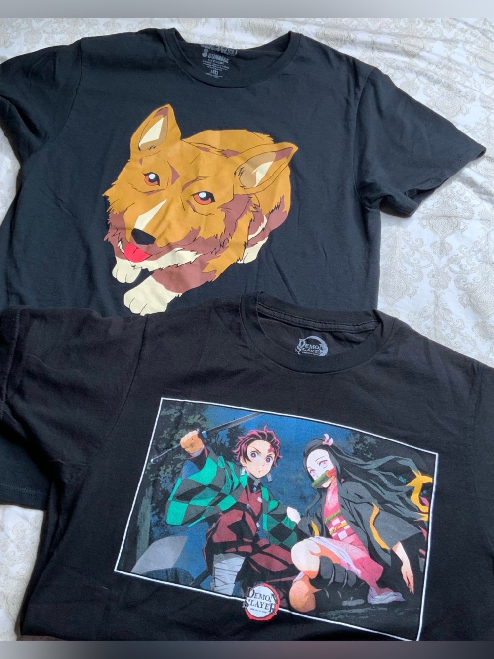 Anime T-Shirt Bundle, Demon Slayer Tanjiro & Nezuko + Corgi Graphic Tee S/M